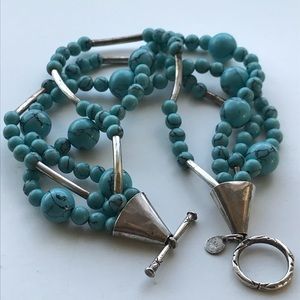 Sterling silver turquoise triple strand bracelet